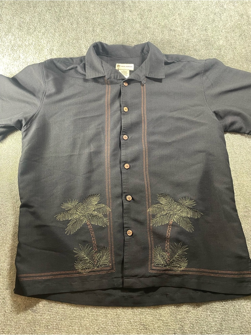 Men's Black Tropical Embroidered Button-Down Shirt